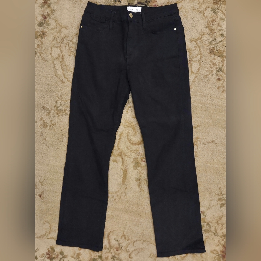 Frame Denim Black High Straight Jeans